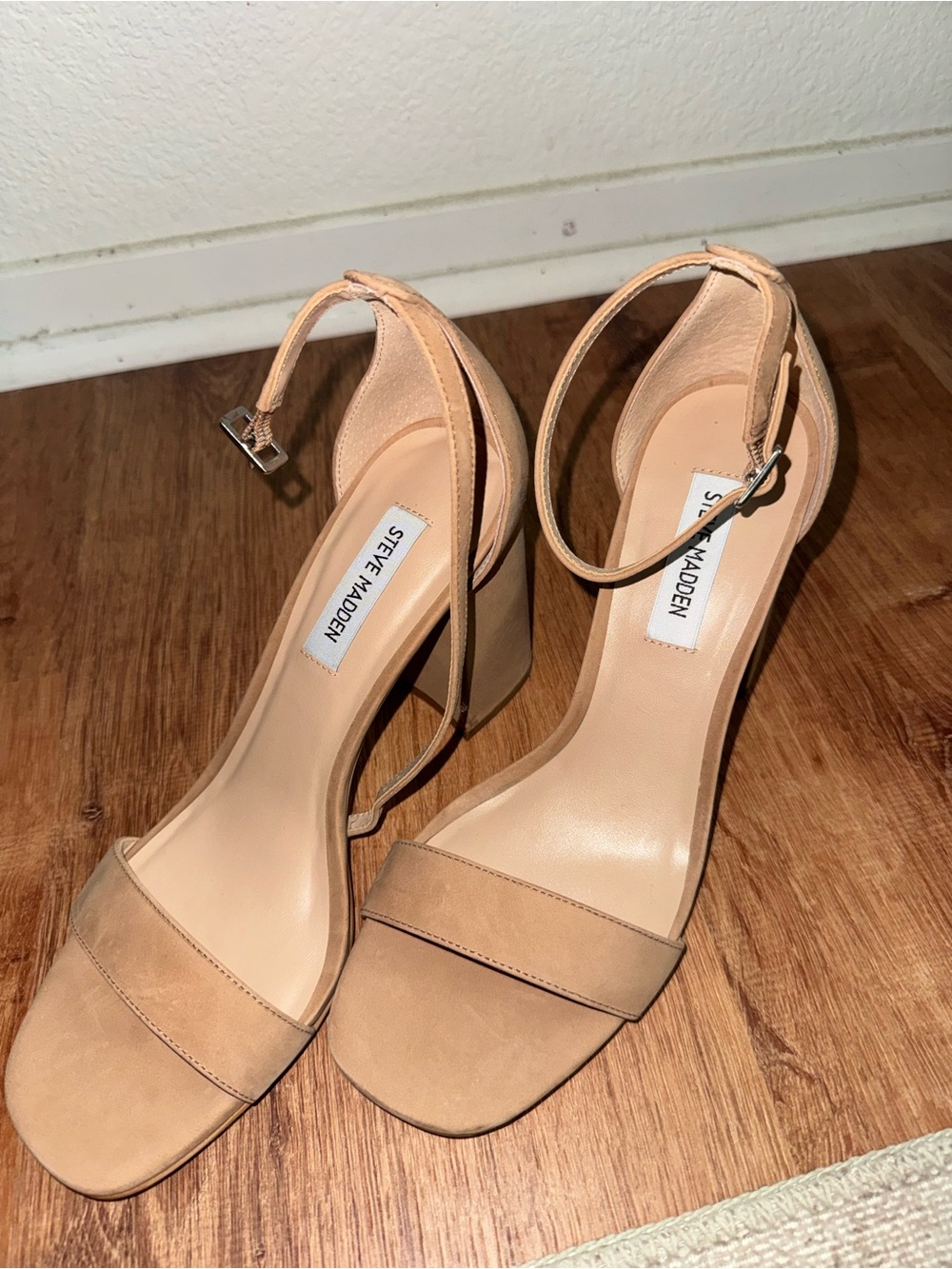 Steve Madden Tan Ankle-Strap Block Heel Sandals